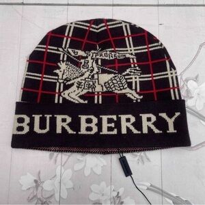 Authentic Burberry Black and Red Plaid Knit Hat